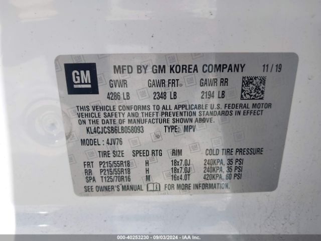 KL4CJCSB6LB058093 Buick Encore Fwd Essence