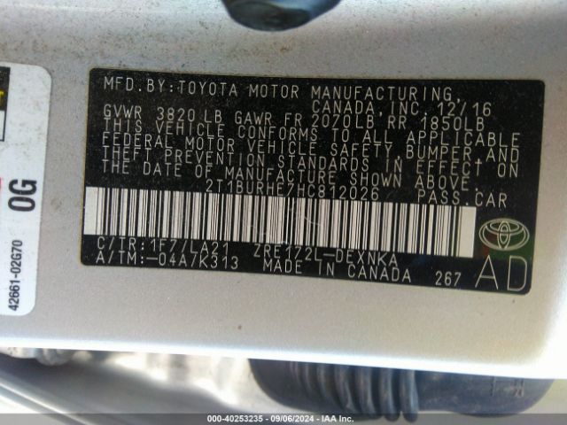 2T1BURHE7HC812026 Toyota Corolla Xle