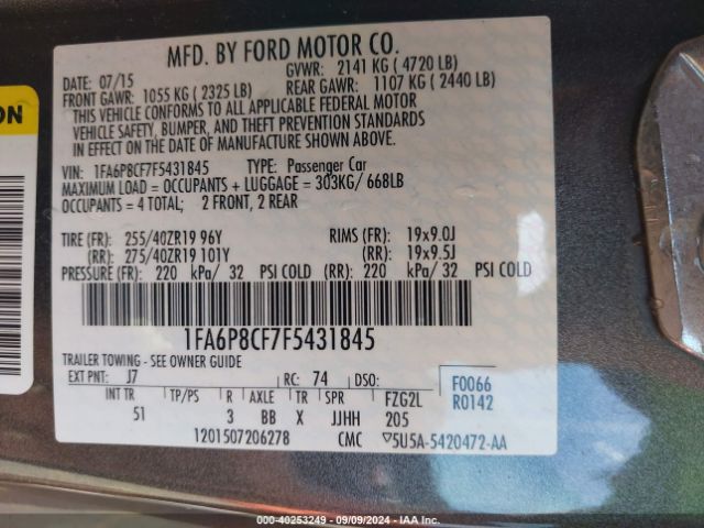 1FA6P8CF7F5431845 Ford Mustang Gt Premium