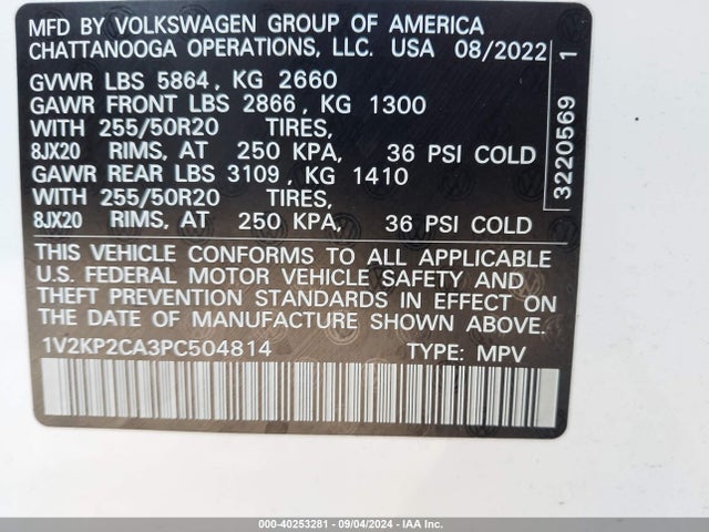 1V2KP2CA3PC504814 Volkswagen Atlas 2.0t Se W/technology
