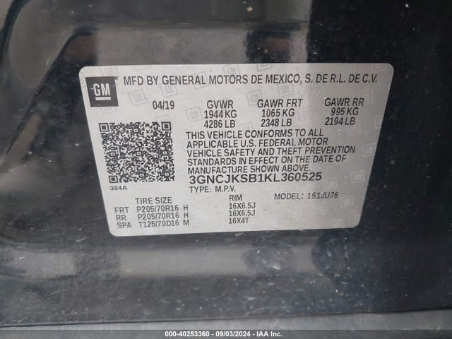Chevrolet TRAX LS 2019 3GNCJKSB1KL360525 Image 9