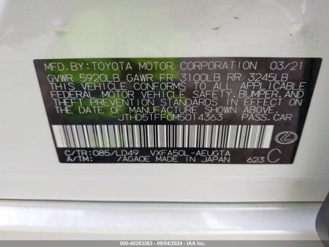 JTHD51FF0M5014363 Lexus Ls 500