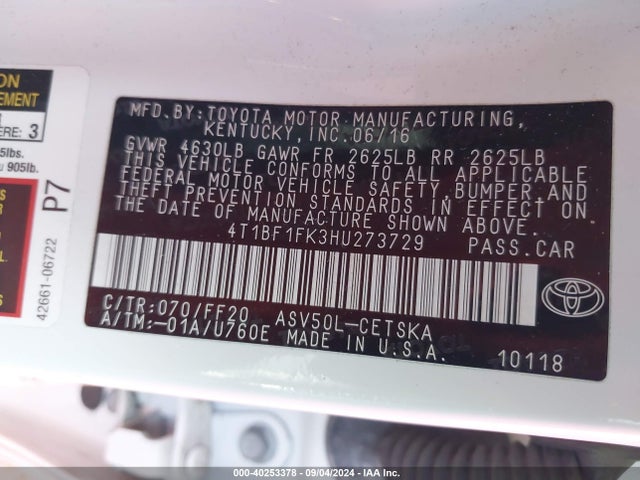 Toyota CAMRY SE 2017 4T1BF1FK3HU273729 Image 9