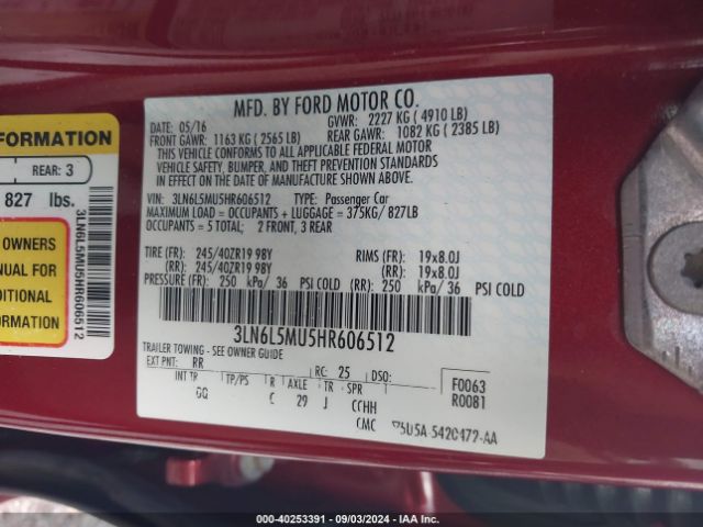 3LN6L5MU5HR606512 Lincoln Mkz Hybrid Reserve