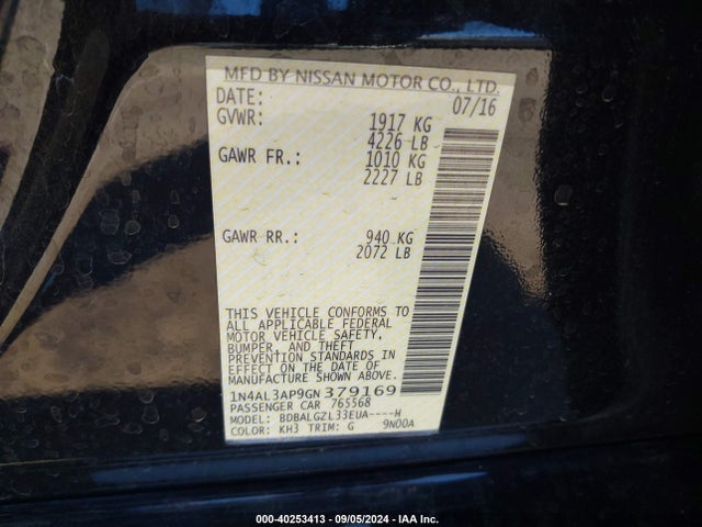 Nissan Altima 2.5 S 2016 1N4AL3AP9GN379169 Image 9