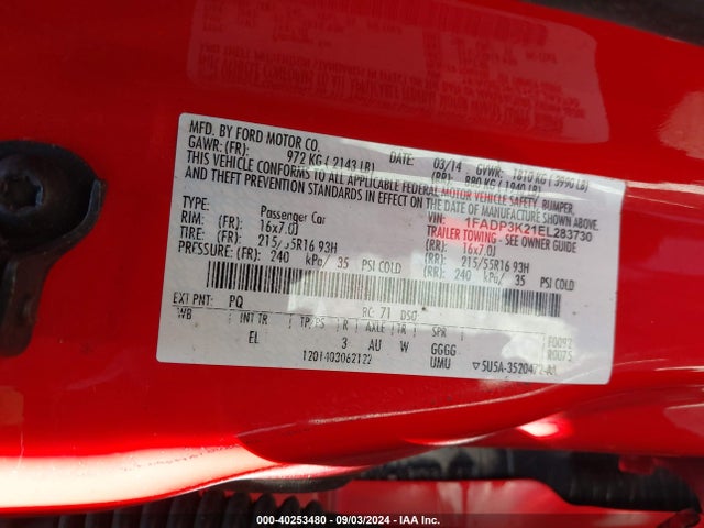 Ford FOCUS SE 2014 1FADP3K21EL283730 Image 9