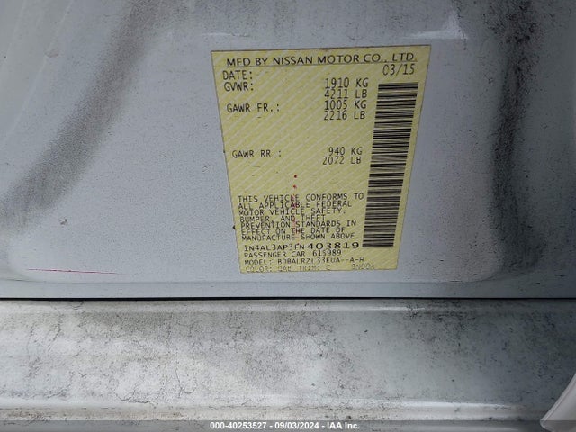 Nissan Altima 2.5 Sl 2015 1N4AL3AP3FN403819 Image 9