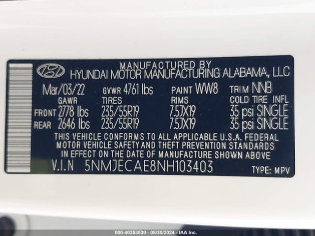Hyundai Tucson Limited 2022 5NMJECAE8NH103403 Image 9
