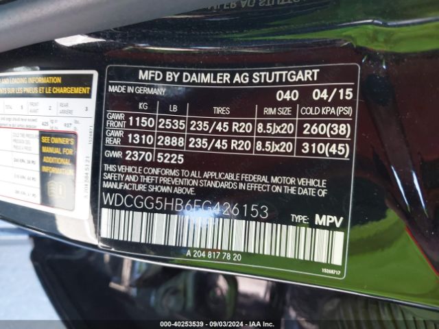 WDCGG5HB6FG426153 Mercedes-Benz GLK 350