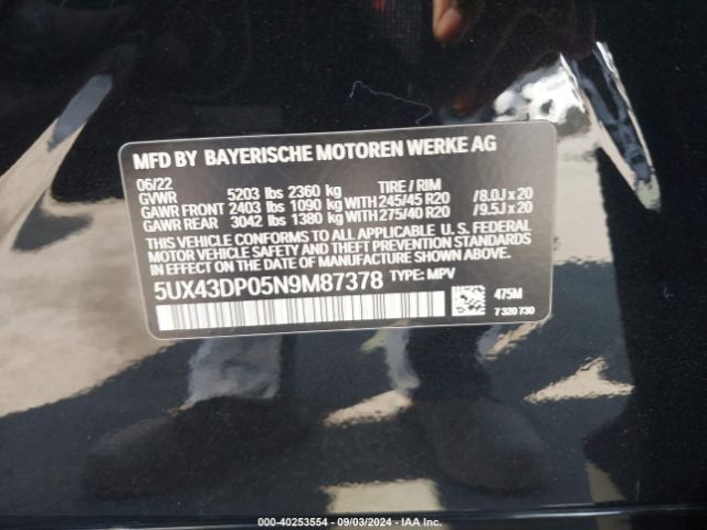 5UX43DP05N9M87378 BMW X3 Sdrive30i