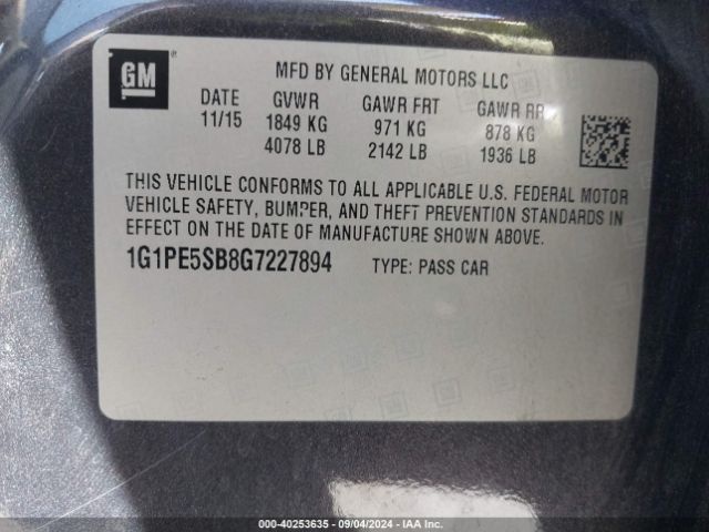 1G1PE5SB8G7227894 Chevrolet Cruze Limited 1lt Auto