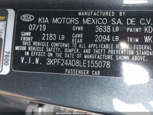 3KPF24AD8LE155078 KIA FORTE FE