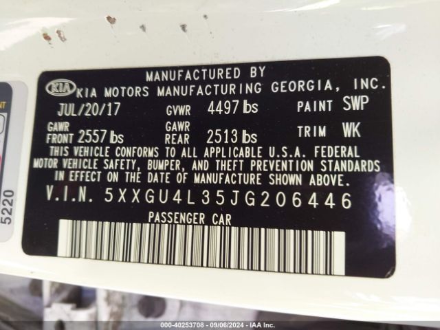 5XXGU4L35JG206446 KIA OPTIMA EX