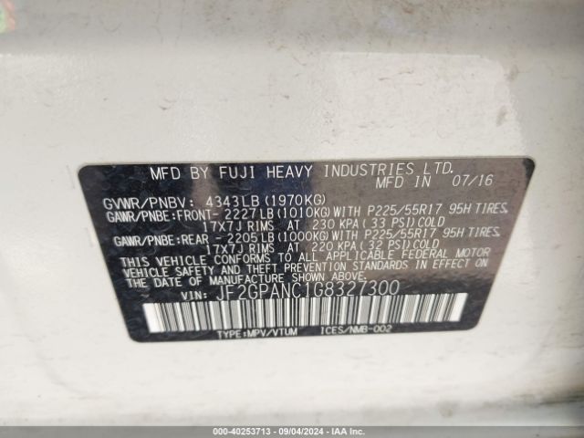 JF2GPANC1G8327300 Subaru Crosstrek 2.0i Limited