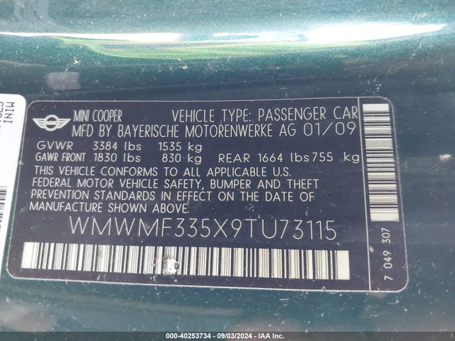 2009 MINI COOPER WMWMF335X9TU73115 Photo 8