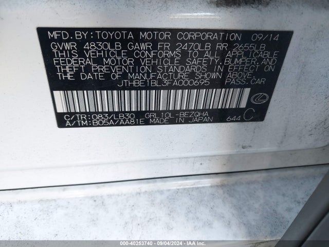 Lexus GS 350 2015 JTHBE1BL3FA000695 Image 9