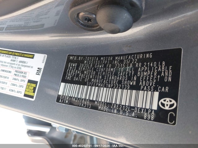 Toyota COROLLA LE 2022 5YFEPMAE1NP332139 Image 9