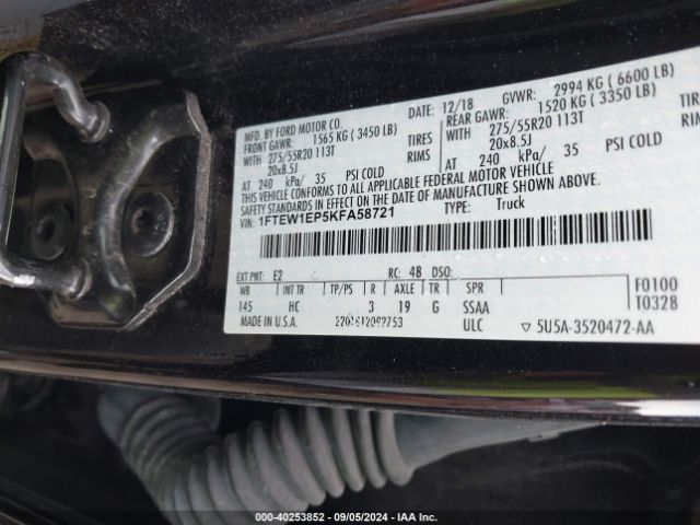 1FTEW1EP5KFA58721 Ford F-150 Lariat