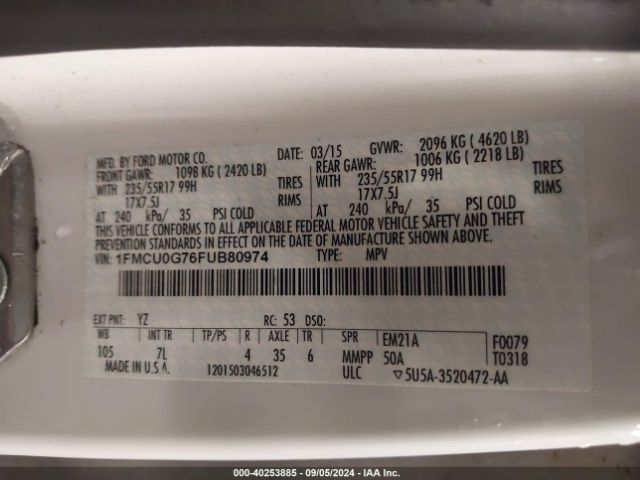 1FMCU0G76FUB80974 Ford ESCAPE SE