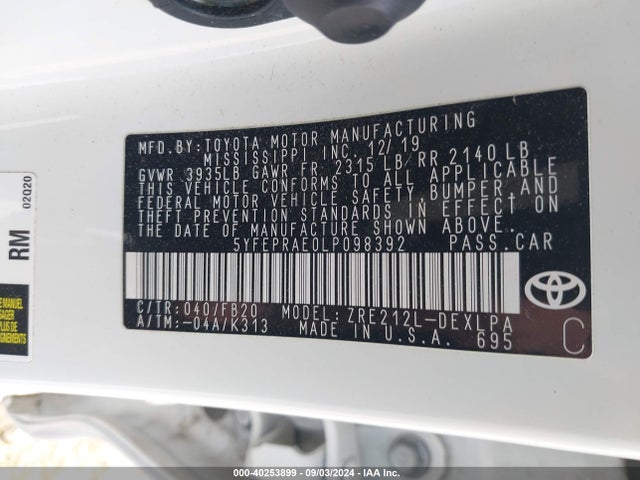 Toyota COROLLA LE 2020 5YFEPRAE0LP098392 Image 9