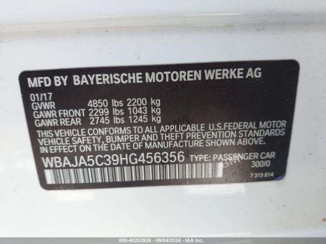 WBAJA5C39HG456356 BMW 530I