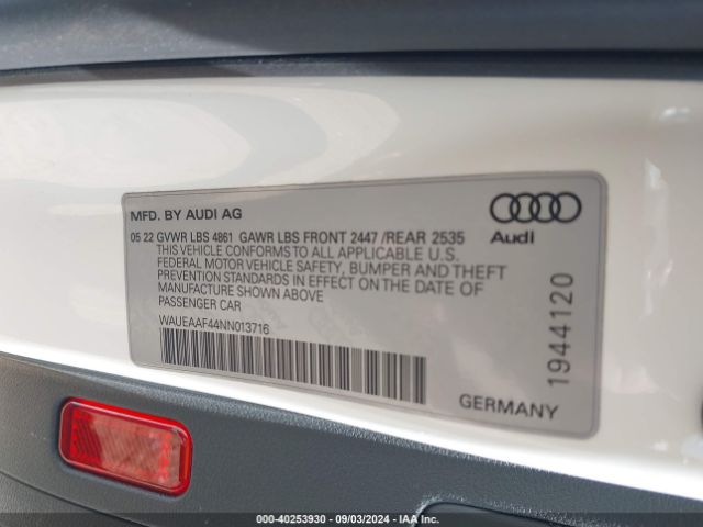 WAUEAAF44NN013716 Audi A4 Premium Plus 45 Tfsi S Line Quattro S Tronic