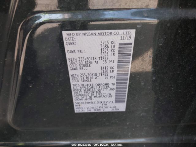 5N1DR2BM4LC593721 Nissan Pathfinder Sv 4wd
