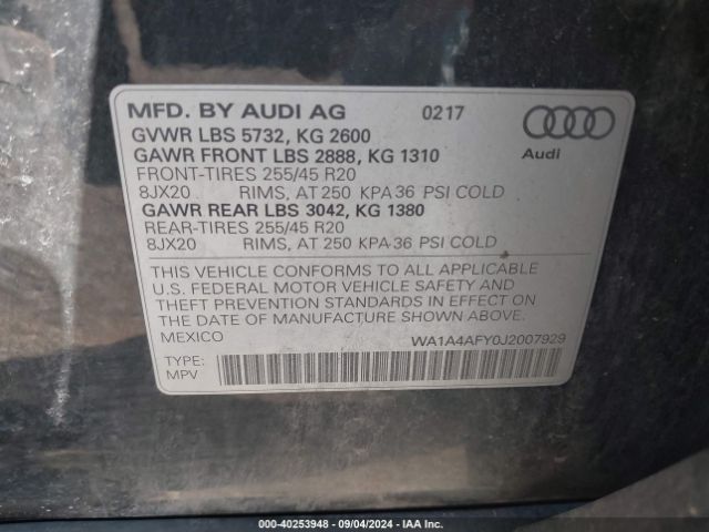 WA1A4AFY0J2007929 Audi Sq5 3.0t Premium Plus