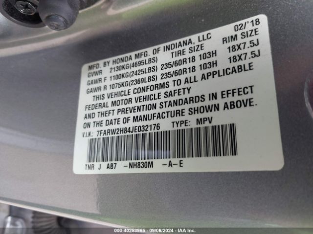 7FARW2H84JE032176 Honda Cr-v Ex-l/ex-l Navi