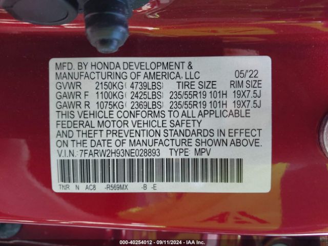7FARW2H93NE028893 Honda Cr-v Awd Touring