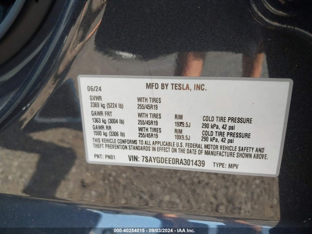 2024 TESLA MODEL Y 7SAYGDEE0RA301439 Photo 8