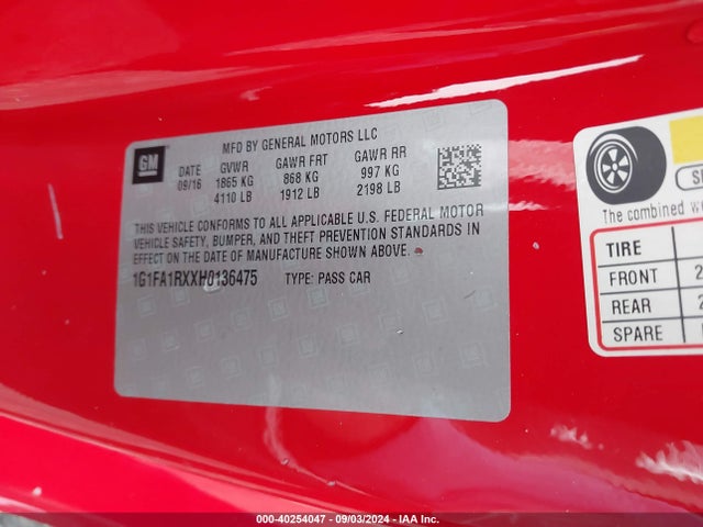 Chevrolet Camaro 1lt 2017 1G1FA1RXXH0136475 Image 9
