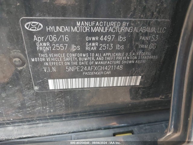 Hyundai SONATA SE 2016 5NPE24AFXGH421148 Image 9