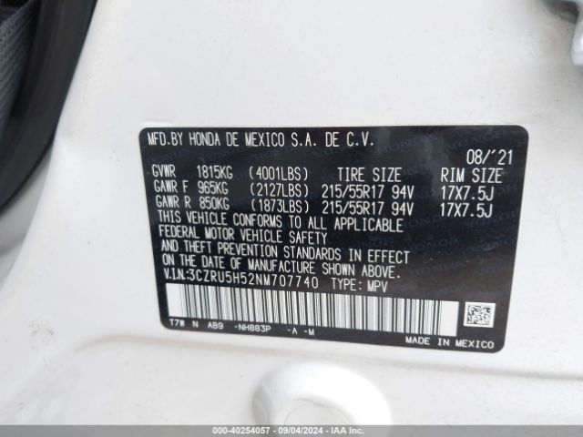 3CZRU5H52NM707740 Honda Hr-v 2wd Ex