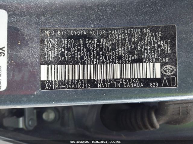 2T1BURHE6HC764552 Toyota COROLLA L