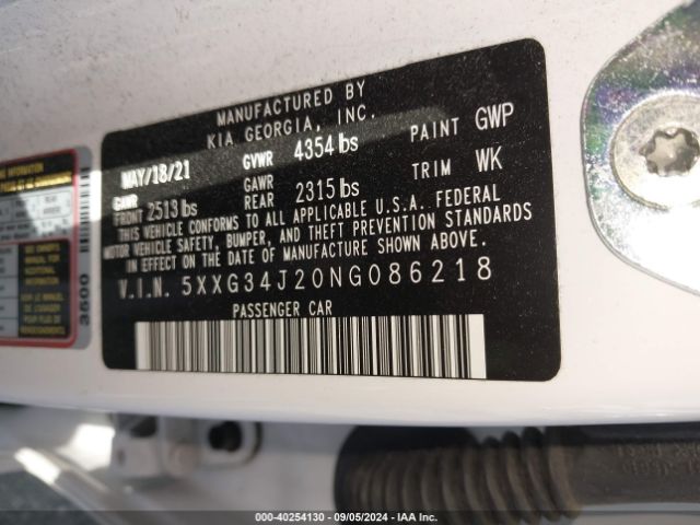 5XXG34J20NG086218 KIA K5 EX