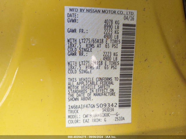 1N6BA1F47GN509342 Nissan Titan Xd Pro-4x Diesel