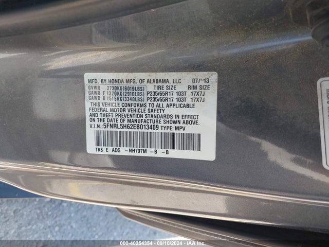 Honda Odyssey Ex-l 2014 5FNRL5H62EB013409 Image 9
