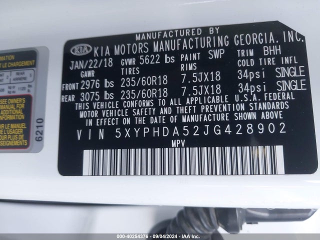 KIA Sorento 3.3l Ex 2018 5XYPHDA52JG428902 Image 9