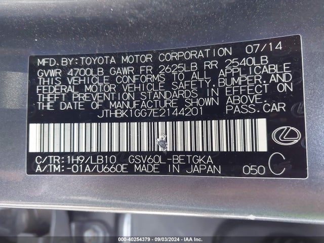 Lexus ES 350 2014 JTHBK1GG7E2144201 Image 9