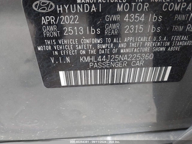 Hyundai Sonata Sel Plus 2022 KMHL44J25NA225360 Image 9