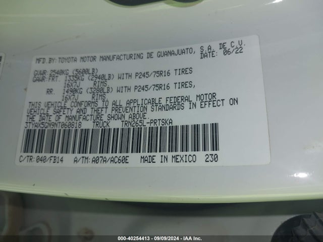 Toyota Tacoma Sr 2022 3TYAX5GN9NT060818 Image 9