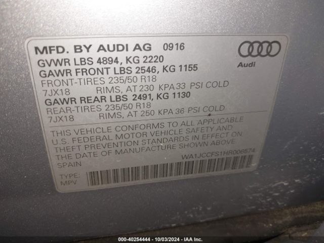 WA1JCCFS1HR006574 Audi Q3 2.0t Premium