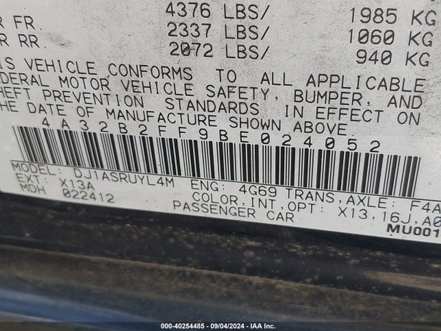 2011 MITSUBISHI GALANT 4A32B2FF9BE024052 Photo 8
