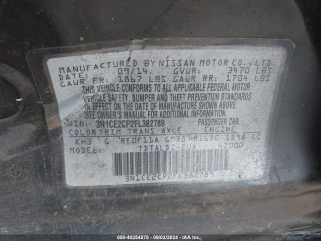 3N1CE2CP2FL382789 Nissan Versa Note Sv