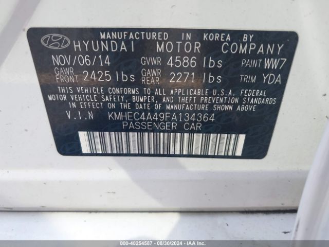 KMHEC4A49FA134364 Hyundai SONATA HYBRID