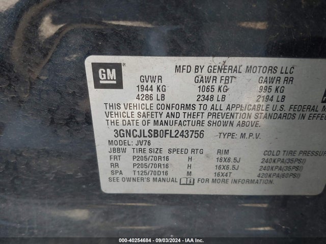 Chevrolet Trax Lt 2015 3GNCJLSB0FL243756 Image 9