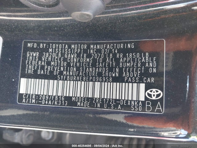 Toyota COROLLA LE 2014 5YFBURHE8EP096958 Image 9