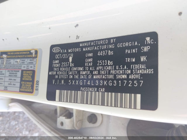 KIA Optima Lx 2019 5XXGT4L33KG317257 Image 9