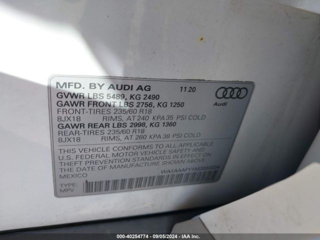WA1AAAFY1M2033324 Audi Q5 Premium 45 Tfsi Quattro S Tronic